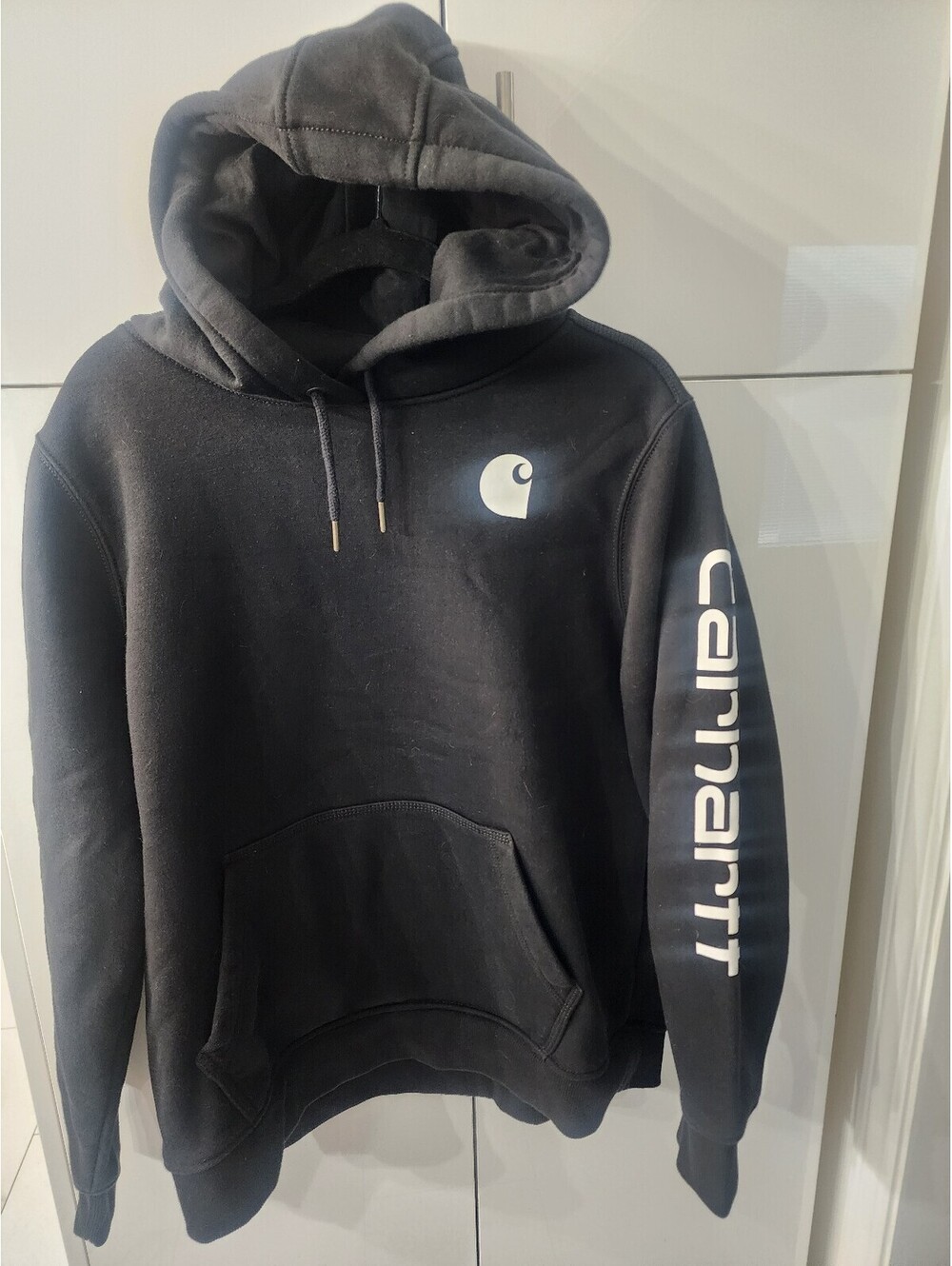 Ladies Carhartt Men's XL Relaxed Fit Black Hoodie Sweatshirt with Logo Print